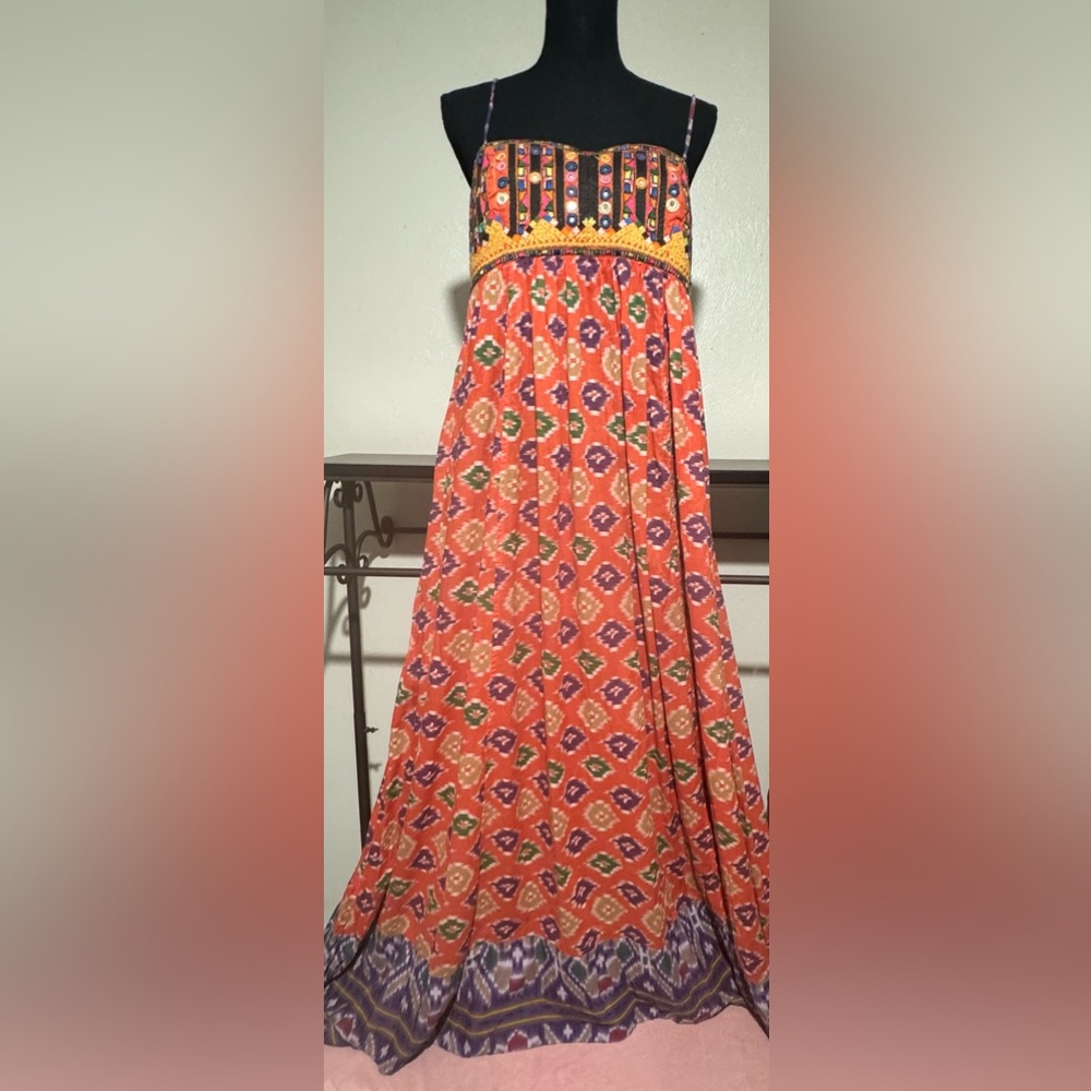 Ralph Lauren Denim & Supply orange bohemian aztek embroidered tribal dress L